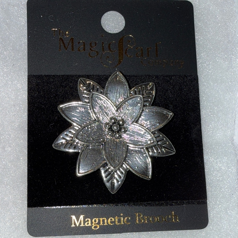 Magic Scarf Company Silver Floral Magnetic Brooch